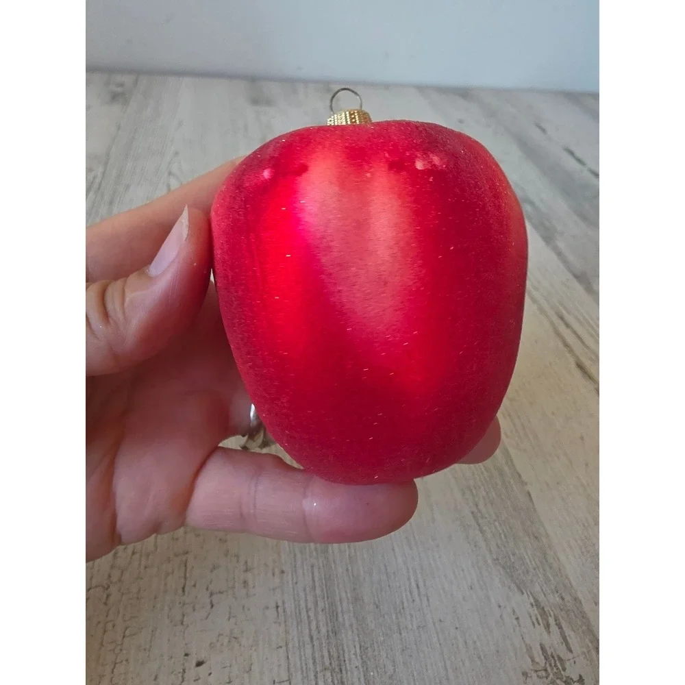 Vintage Kurt Adler Apple glass glitter life size ornament lifelike fruit Xmas
